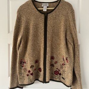Northern Reflections Olive and Heathered Brown Zip-Front Knit Cardigan